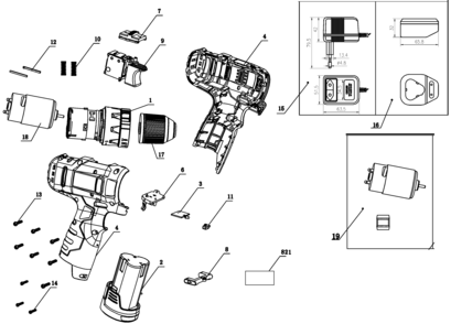 Default Diagram and Parts List for HP12-BR Type 1 Black and Decker Hammer Drill